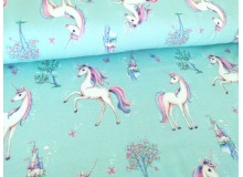 Jersey - Einhorn Wunderland Schloss türkis